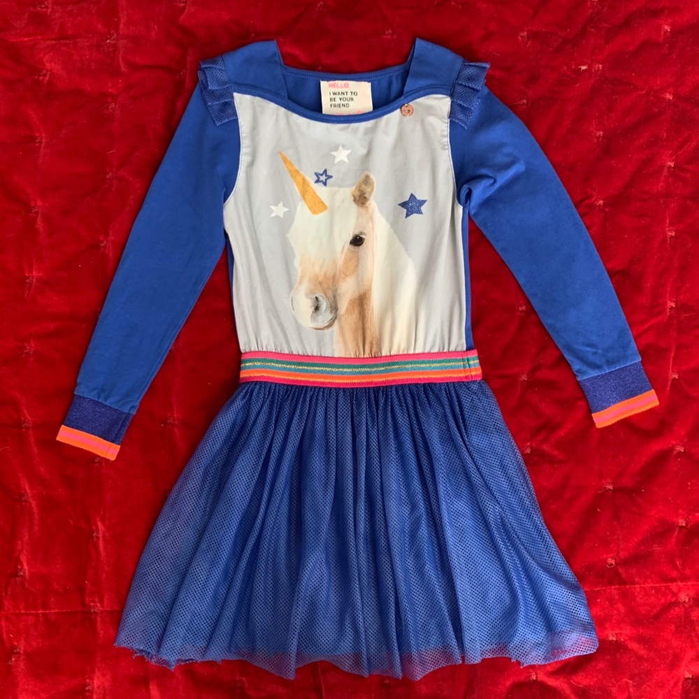 SOLD 💰 Mim-Pi unicorn blue dress girl 7 122